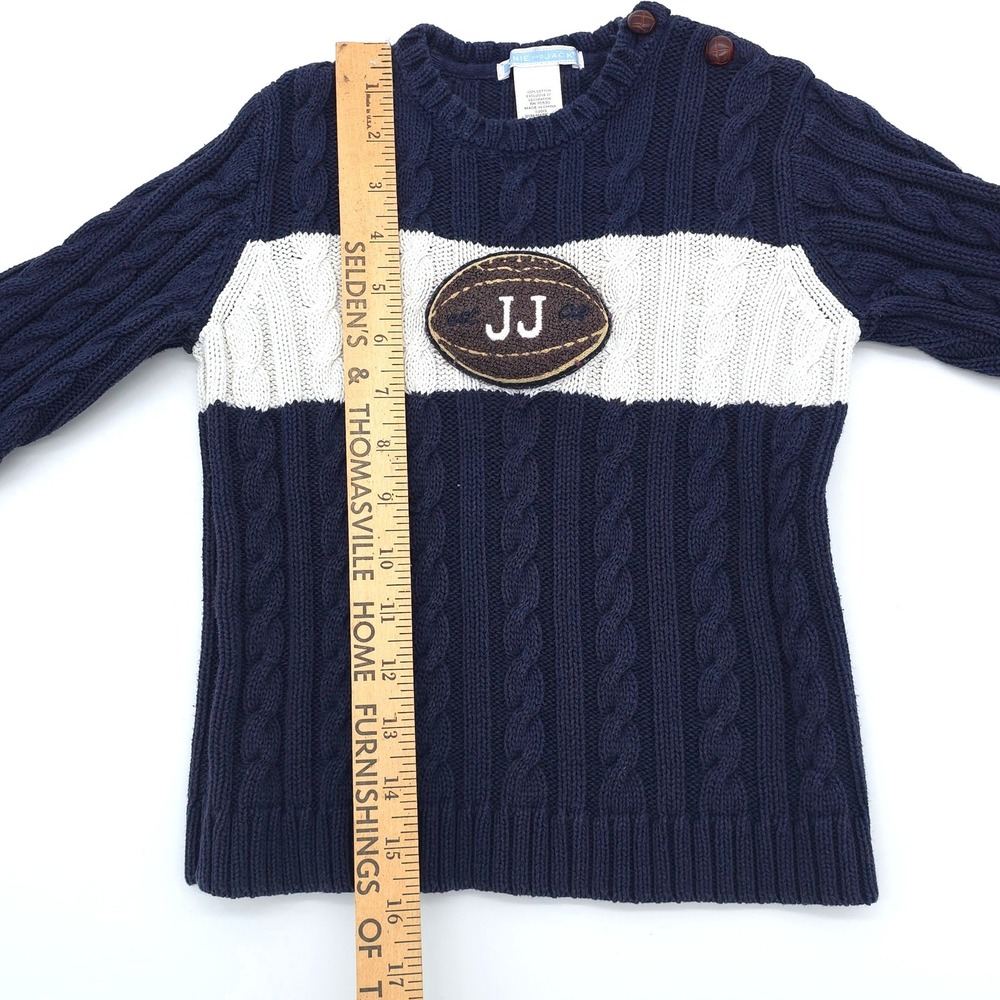 Janie and Jack Boys Cable Knit Football Sweater Navy Cream Elbow Patches Size 3 - Picture 5 of 5